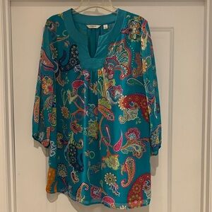 Liz Claiborne Teal Multicolor Paisley Blouse